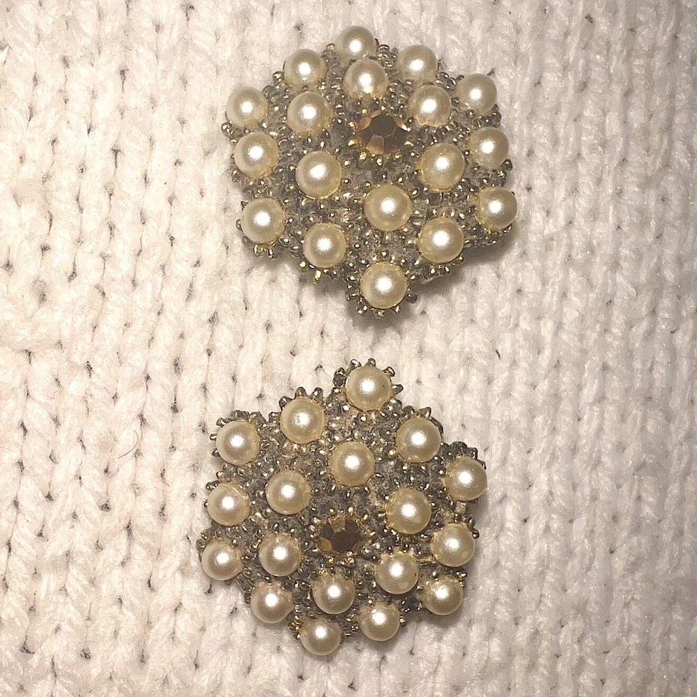Vintage Faux Pearl & Rhinestone Clip-on Earrings